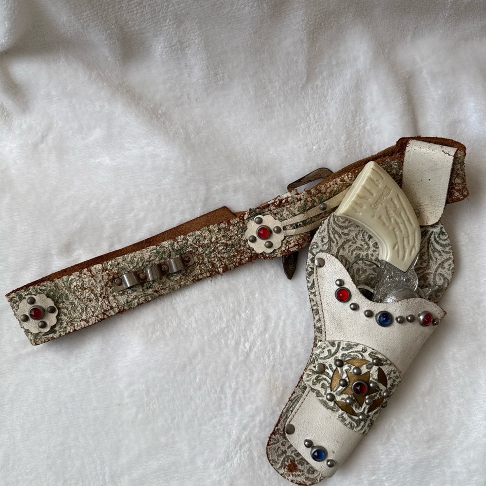 Vntg rare 1950s daisy cap gun Western leather studded Holster w/ Belt  HALLOWEEN